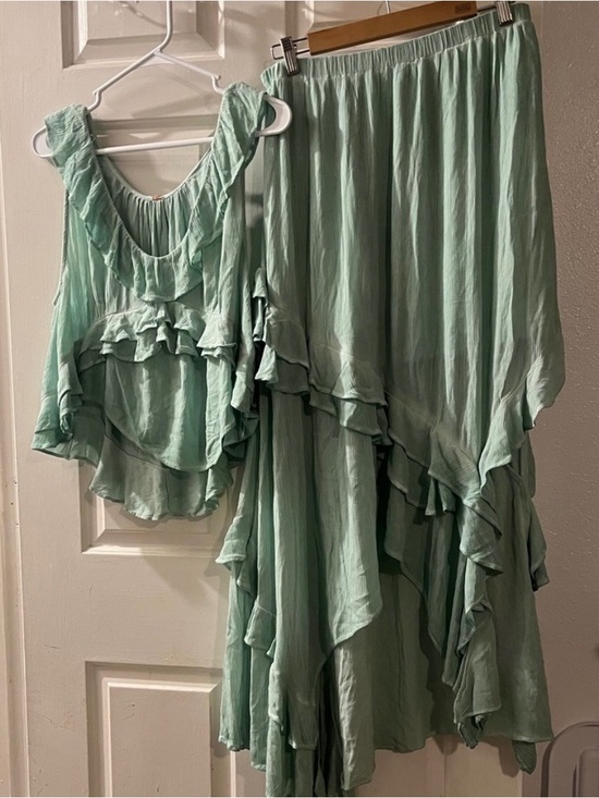 Free People Dresses & Skirts - Free People Mint Green Tiered Ruffle Maxi Skirt and Crop Top Set